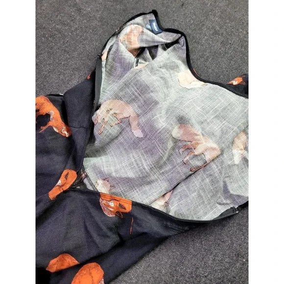 Modcloth‎ Red Fox Jumpsuit Romper Cropped Pant Tie Waist Navy Linen XS Funky - Picture 6 of 14